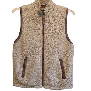 True Grit Faux‎ Shearling Sherpa Vest Full Zip Tan Brown Trim Outdoor Co. S/M